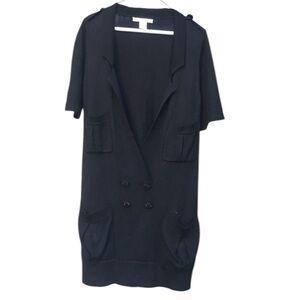 VINTAGE CHARLOTTE RONSON Black S/S Deep V Tuxedo Style Knit Sweater Mini Dress M